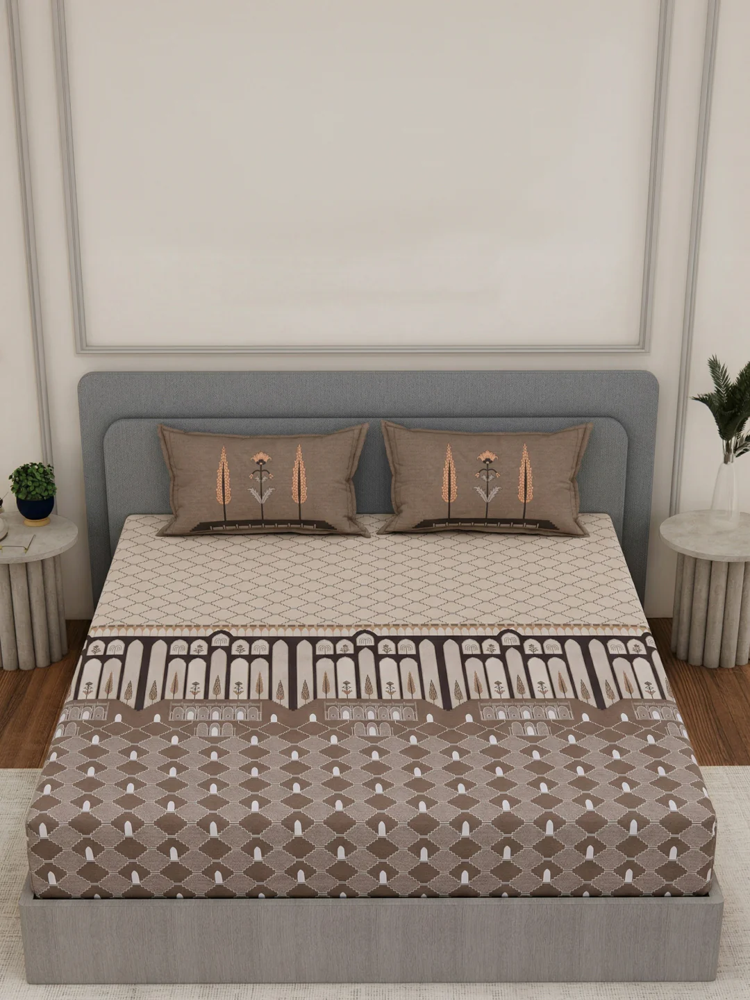 144 TC Pure Cotton King Size Bedsheet with 2 Pillow Covers Tradition Collection - Image 4