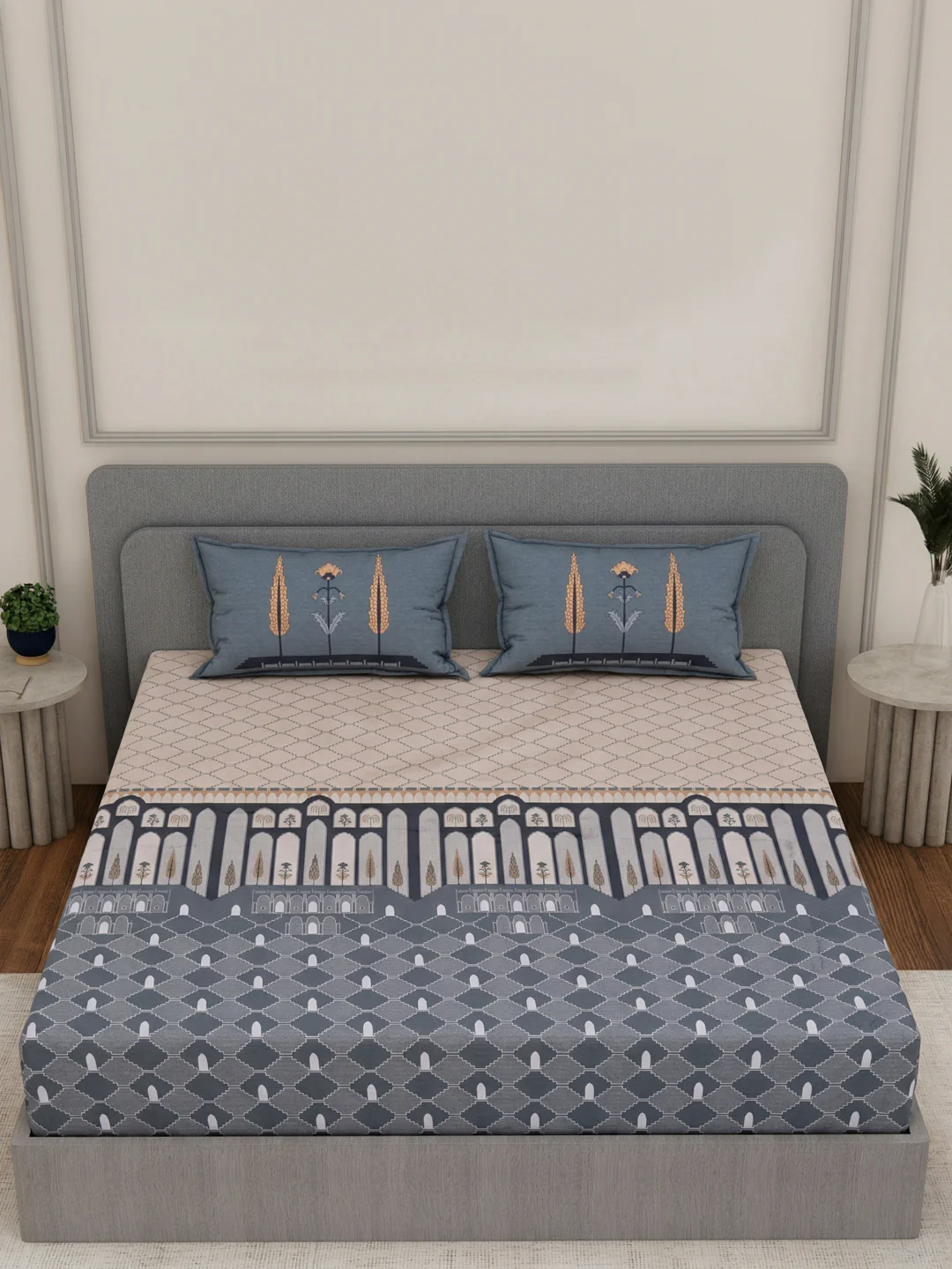144 TC Pure Cotton King Size Bedsheet with 2 Pillow Covers Tradition Collection - Image 4