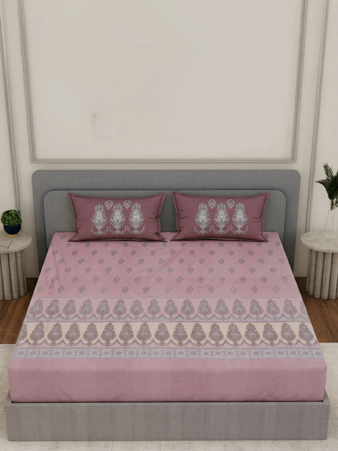 144 TC Pure Cotton King Size Bedsheet with 2 Pillow Covers Tradition Collection - Image 4