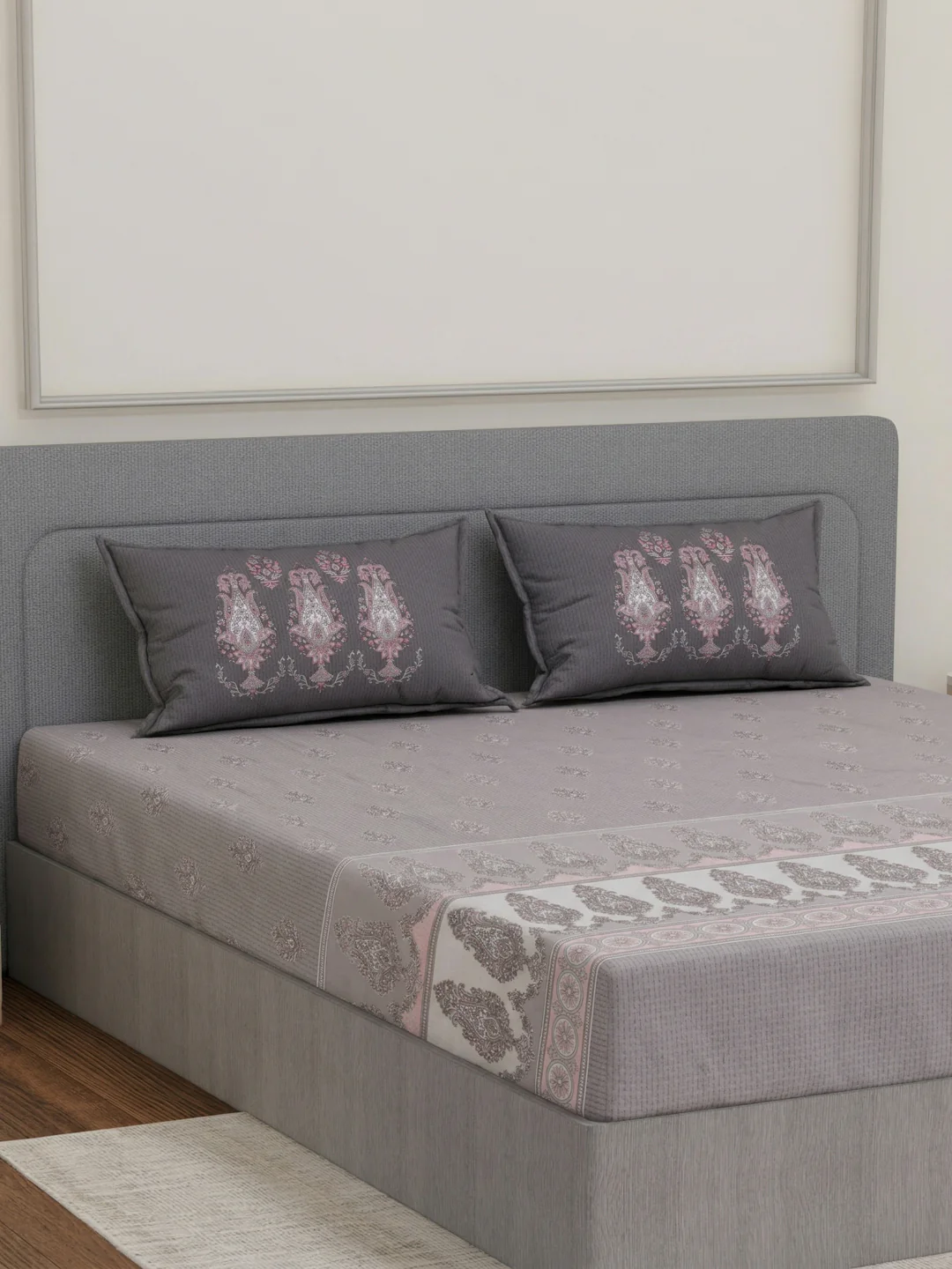 144 TC Pure Cotton King Size Bedsheet with 2 Pillow Covers Tradition Collection