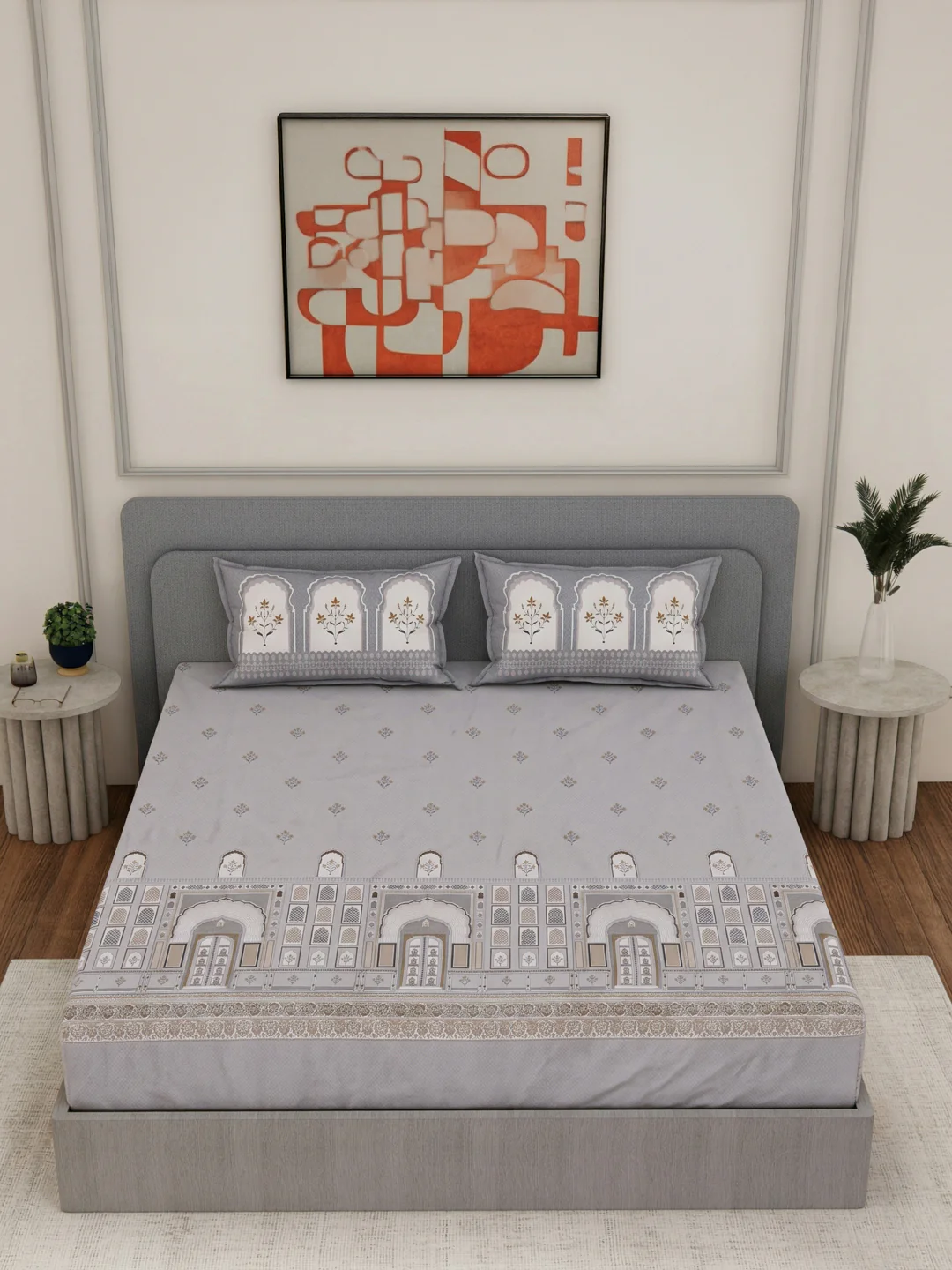 144 TC Pure Cotton King Size Bedsheet with 2 Pillow Covers Tradition Collection - Image 4