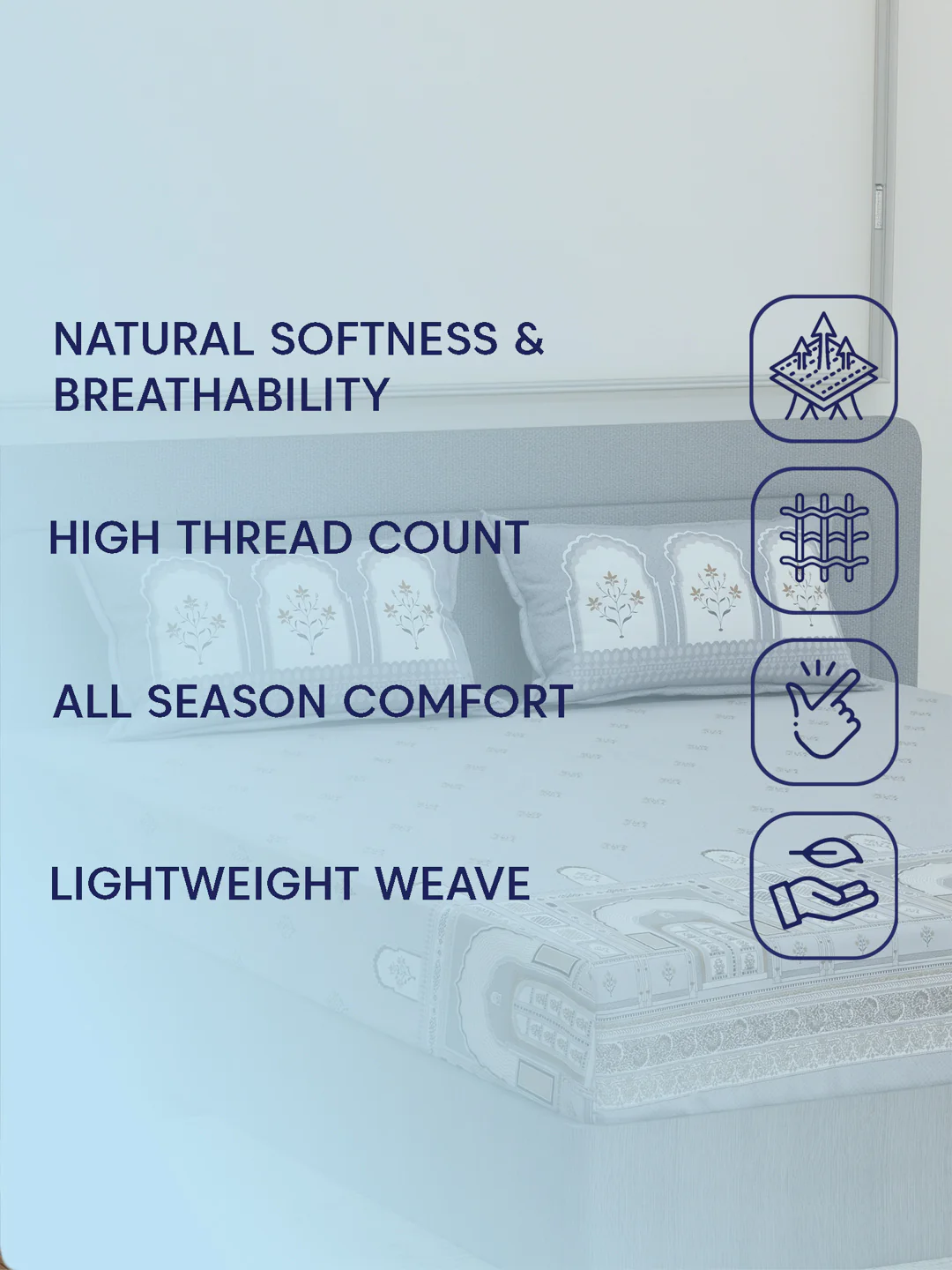 144 TC Pure Cotton King Size Bedsheet with 2 Pillow Covers Tradition Collection - Image 9