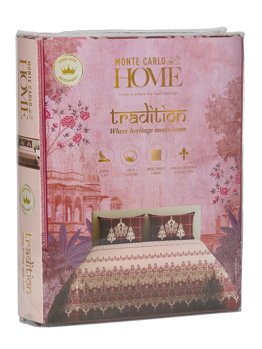 144 TC Pure Cotton King Size Bedsheet with 2 Pillow Covers Tradition Collection - Image 11