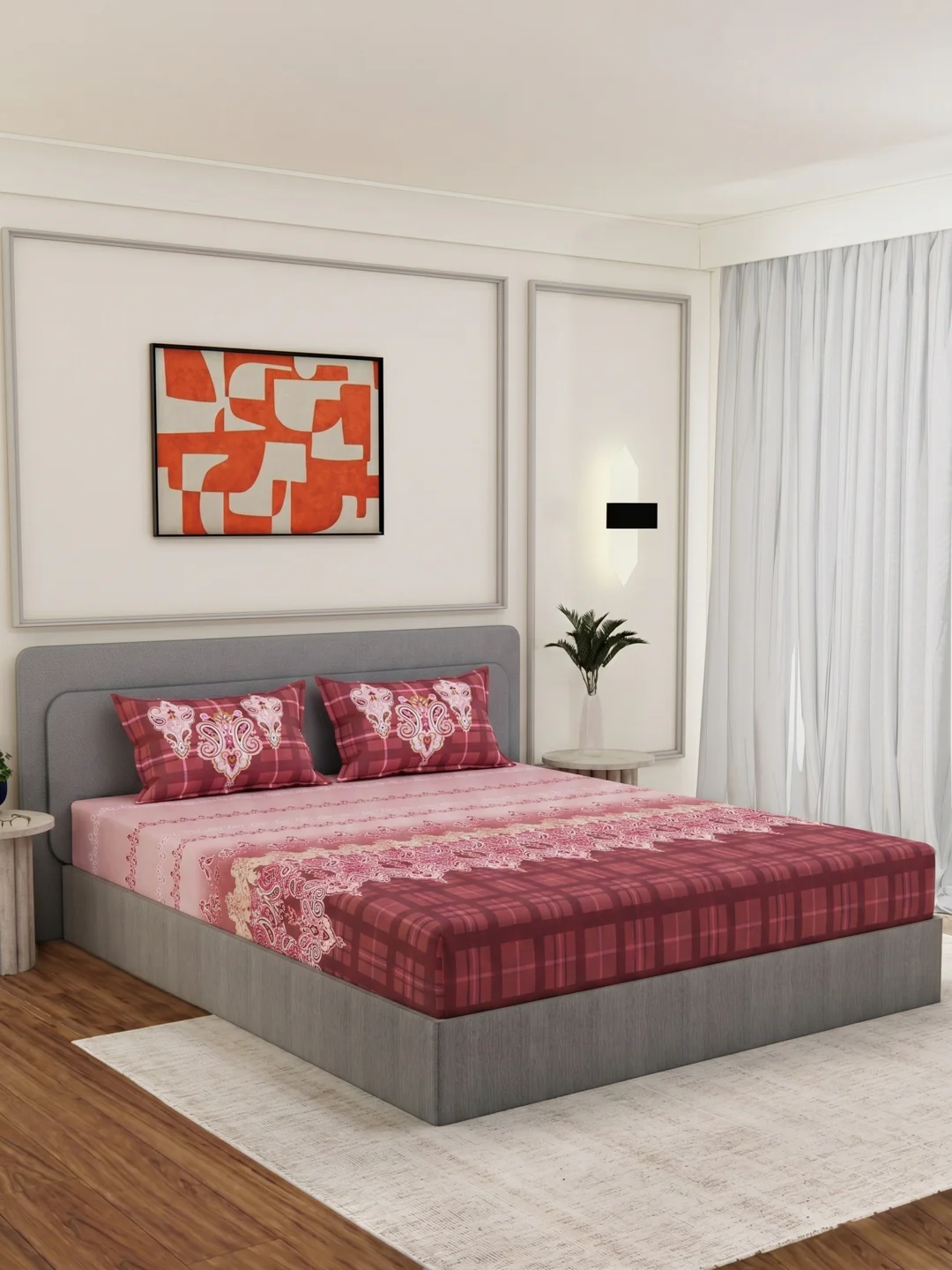 144 TC Pure Cotton King Size Bedsheet with 2 Pillow Covers Tradition Collection - Image 2