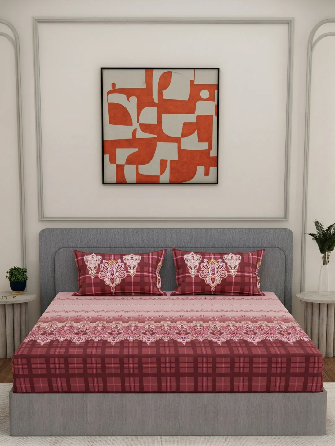 144 TC Pure Cotton King Size Bedsheet with 2 Pillow Covers Tradition Collection - Image 3