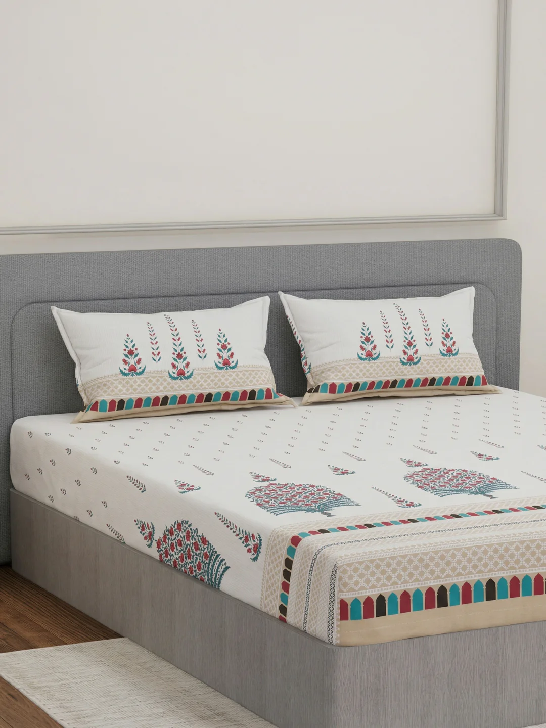 144 TC Pure Cotton King Size Bedsheet with 2 Pillow Covers Tradition Collection