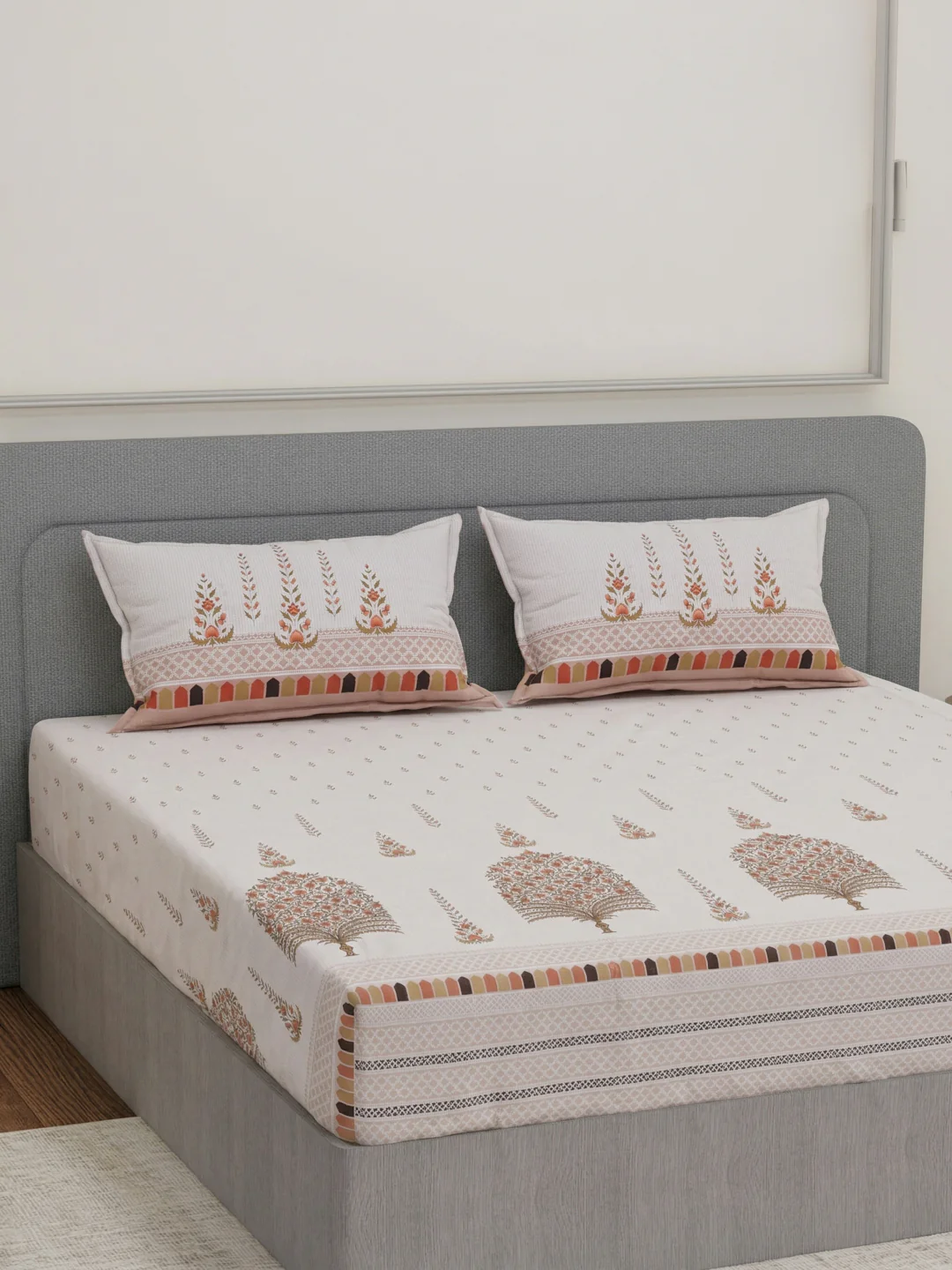 144 TC Pure Cotton King Size Bedsheet with 2 Pillow Covers Tradition Collection