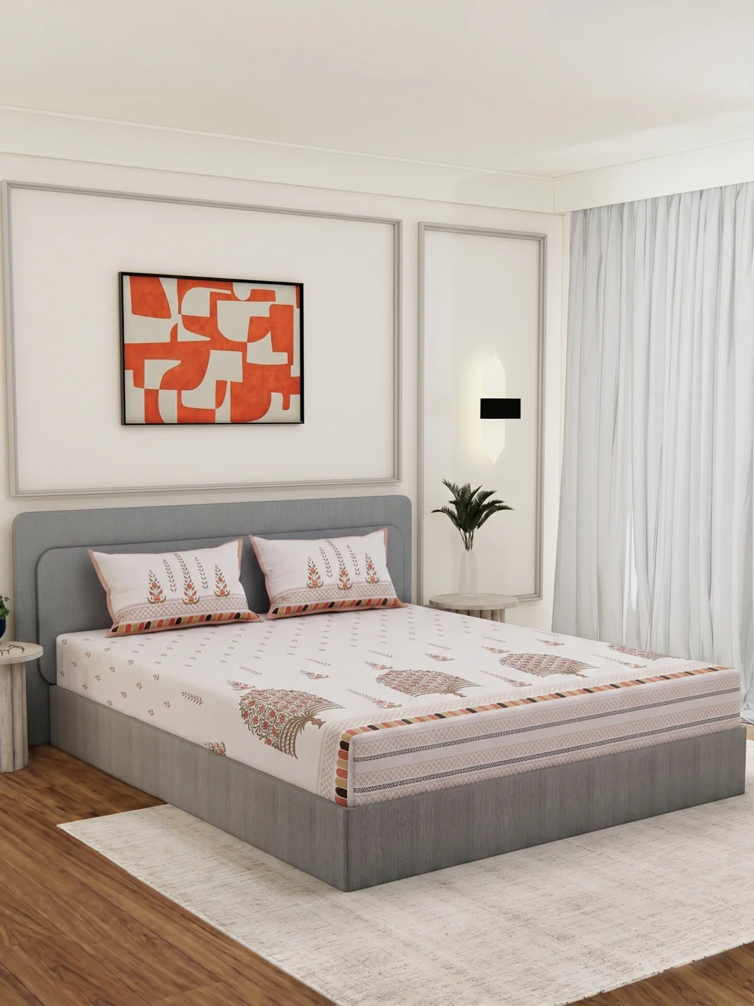 144 TC Pure Cotton King Size Bedsheet with 2 Pillow Covers Tradition Collection - Image 2