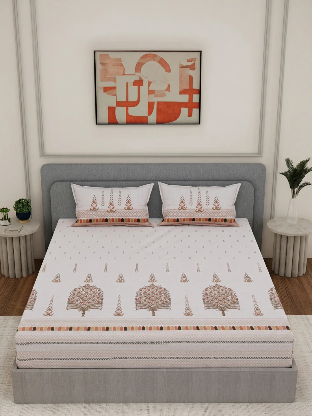 144 TC Pure Cotton King Size Bedsheet with 2 Pillow Covers Tradition Collection - Image 4