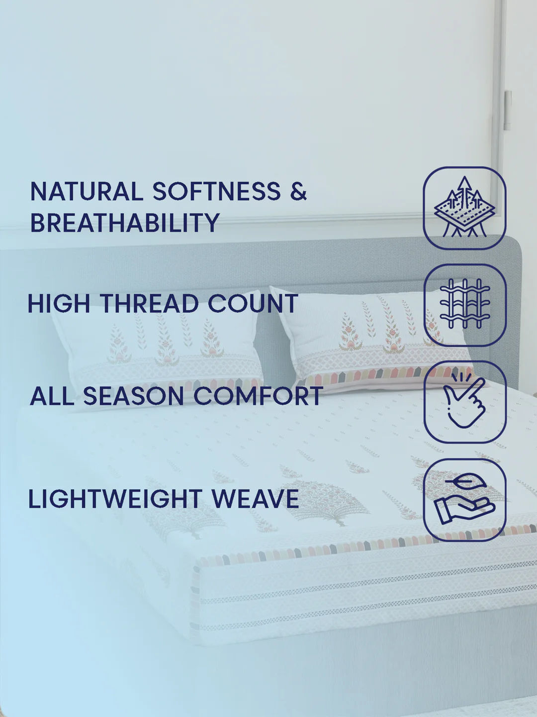144 TC Pure Cotton King Size Bedsheet with 2 Pillow Covers Tradition Collection - Image 9