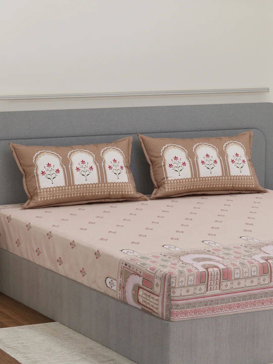 144 TC Pure Cotton King Size Bedsheet with 2 Pillow Covers Tradition Collection