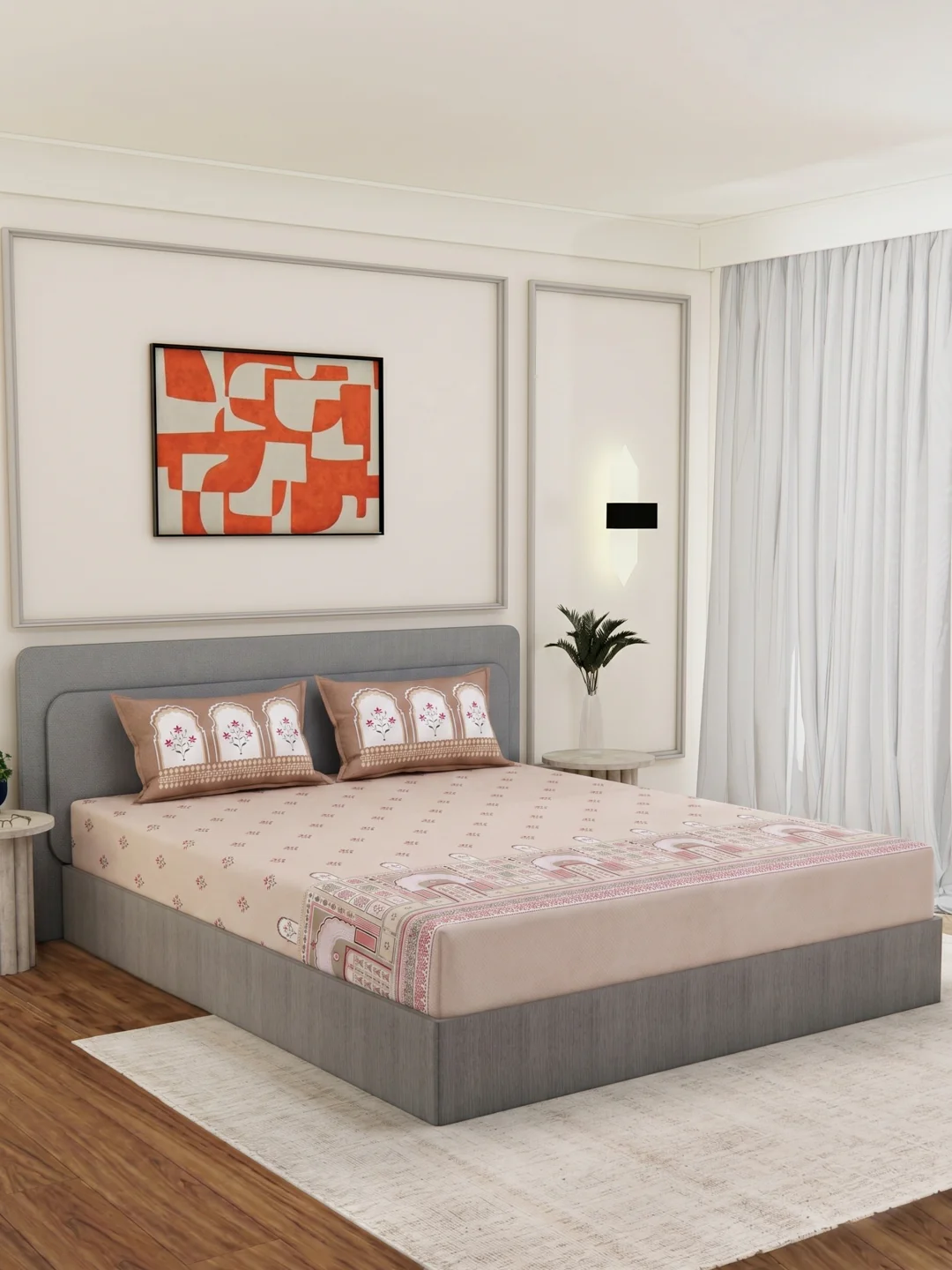 144 TC Pure Cotton King Size Bedsheet with 2 Pillow Covers Tradition Collection - Image 2