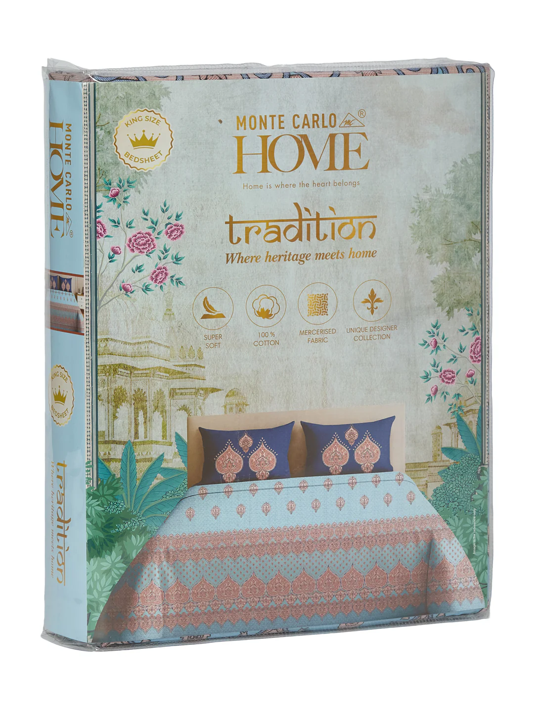 144 TC Pure Cotton King Size Bedsheet with 2 Pillow Covers Tradition Collection - Image 11