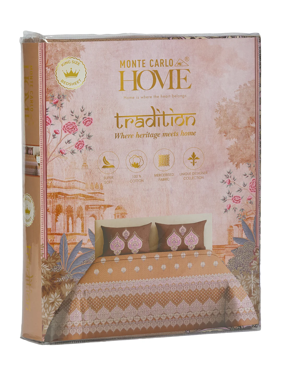 144 TC Pure Cotton King Size Bedsheet with 2 Pillow Covers Tradition Collection - Image 11