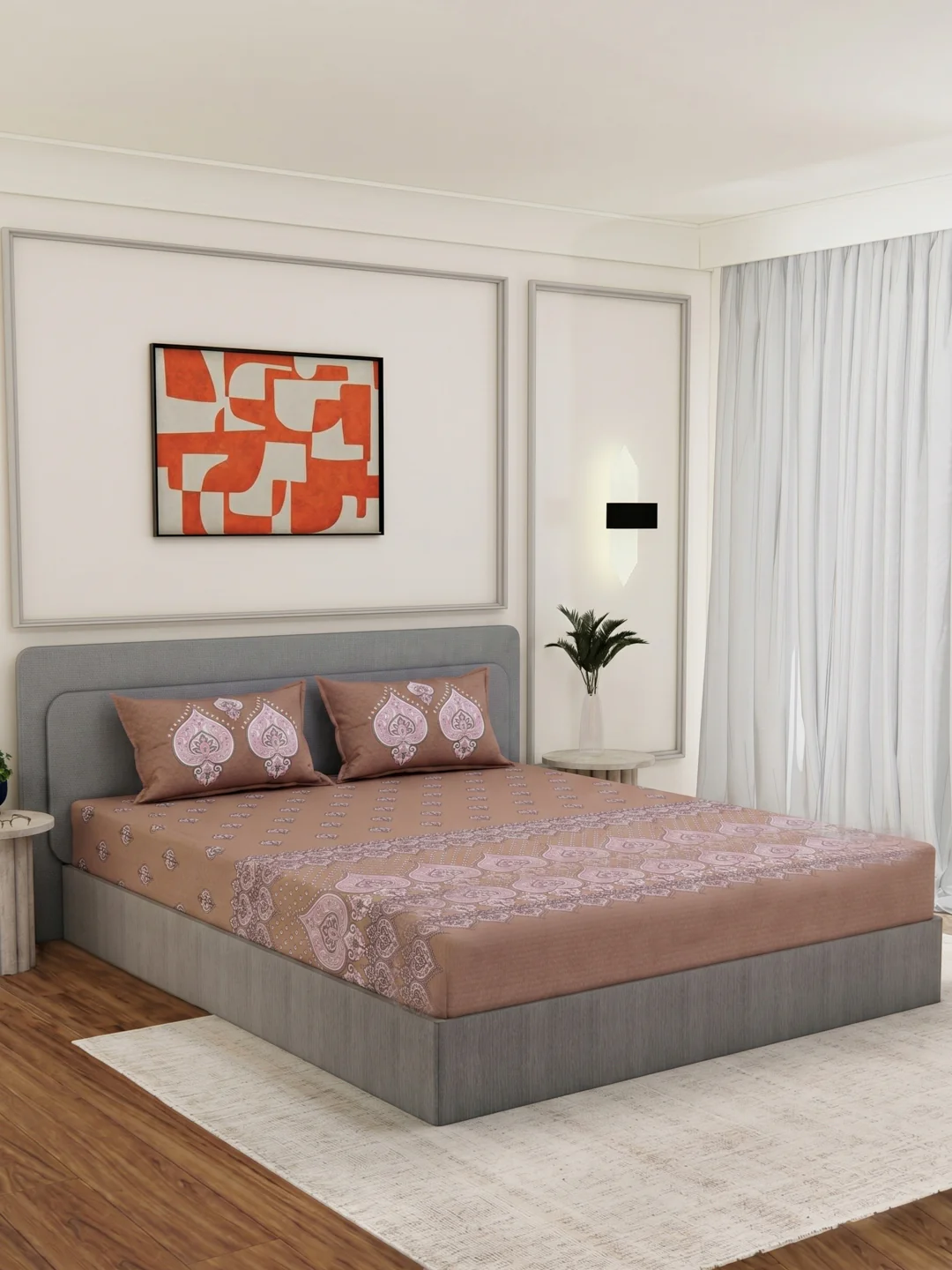 144 TC Pure Cotton King Size Bedsheet with 2 Pillow Covers Tradition Collection - Image 2