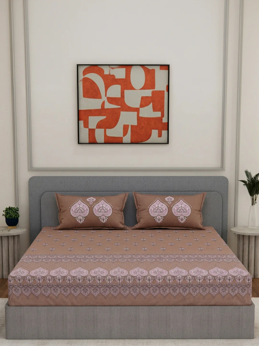 144 TC Pure Cotton King Size Bedsheet with 2 Pillow Covers Tradition Collection - Image 3