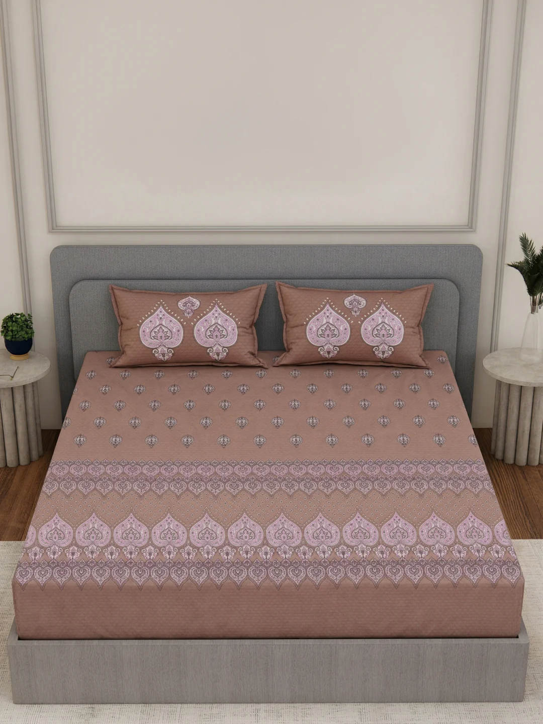 144 TC Pure Cotton King Size Bedsheet with 2 Pillow Covers Tradition Collection - Image 4