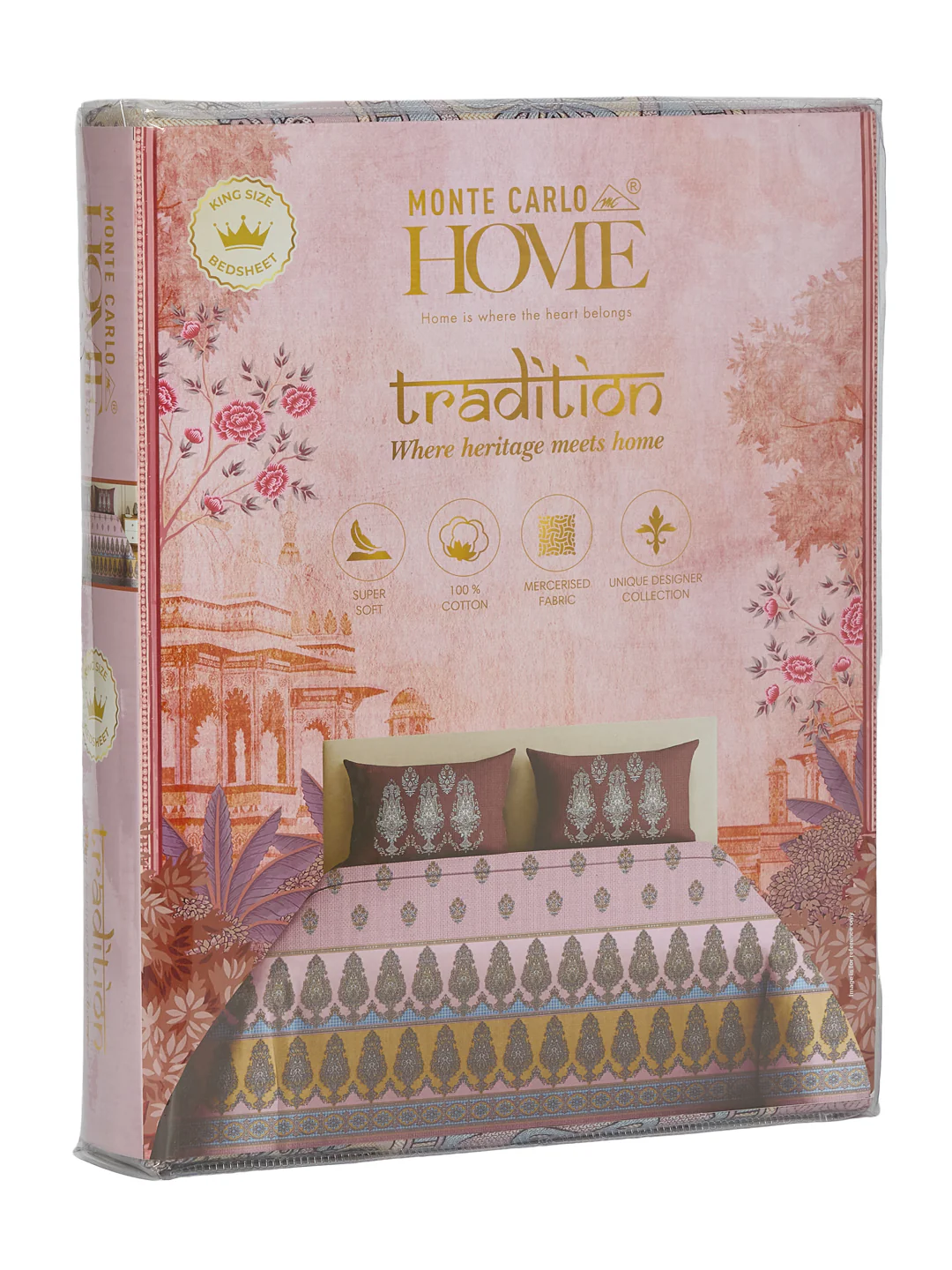 144 TC Pure Cotton King Size Bedsheet with 2 Pillow Covers Tradition Collection - Image 11
