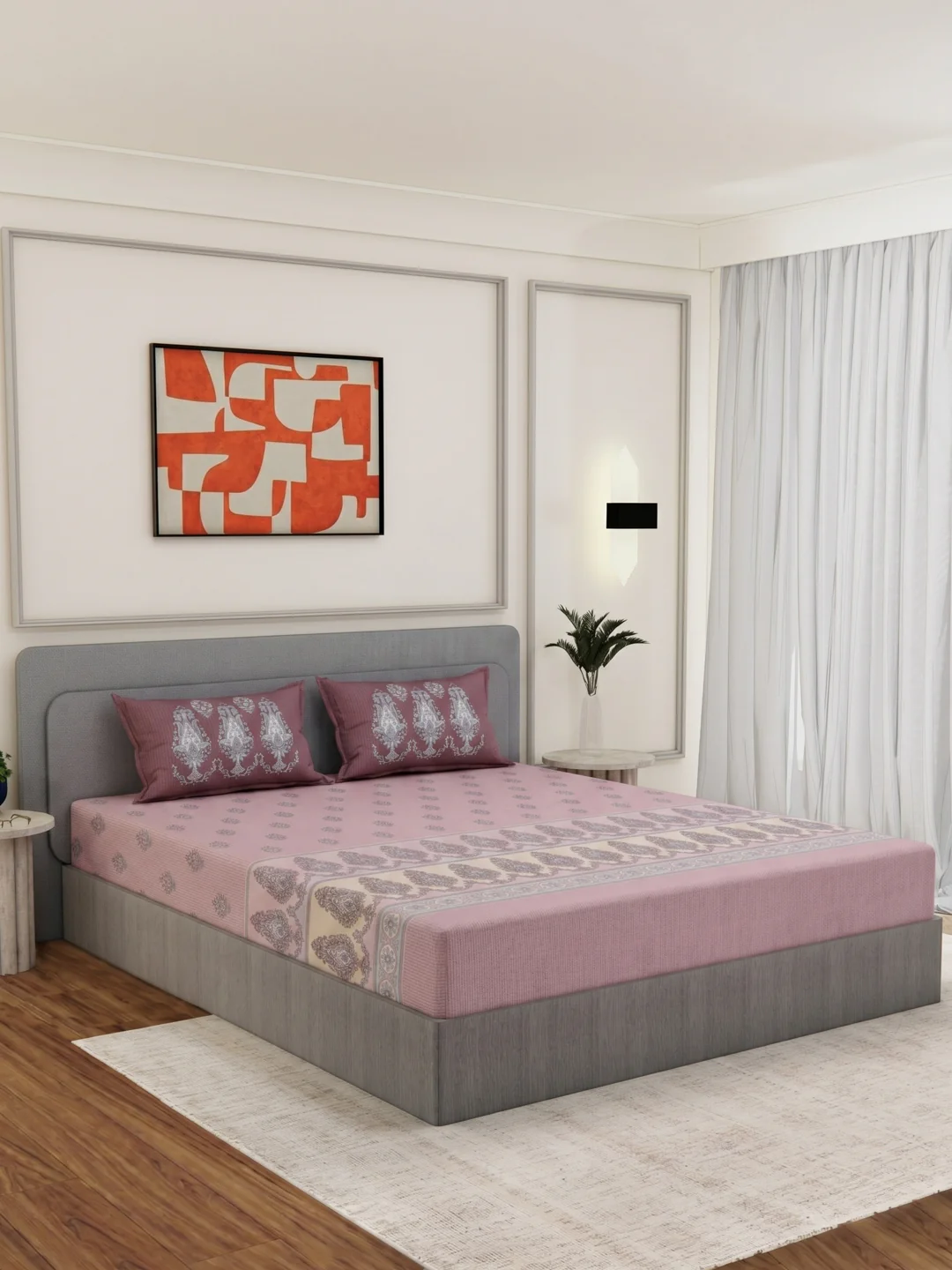 144 TC Pure Cotton King Size Bedsheet with 2 Pillow Covers Tradition Collection - Image 2