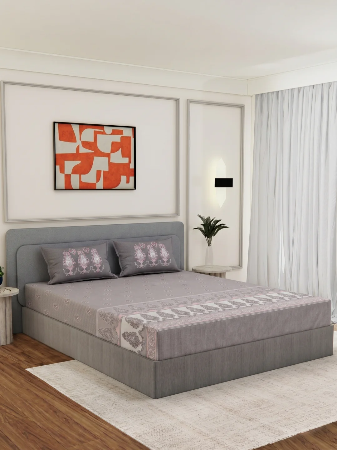 144 TC Pure Cotton King Size Bedsheet with 2 Pillow Covers Tradition Collection - Image 2