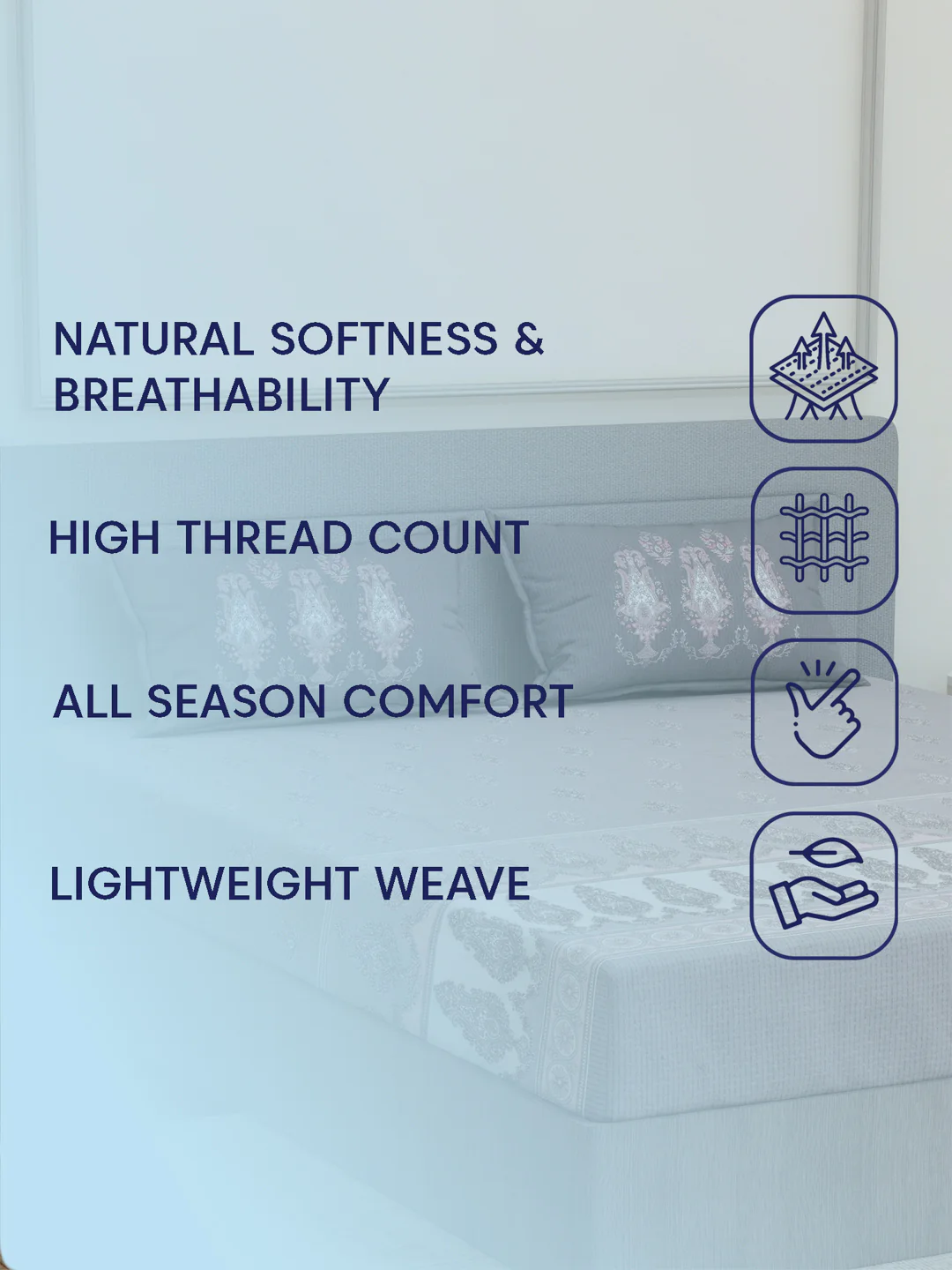 144 TC Pure Cotton King Size Bedsheet with 2 Pillow Covers Tradition Collection - Image 9