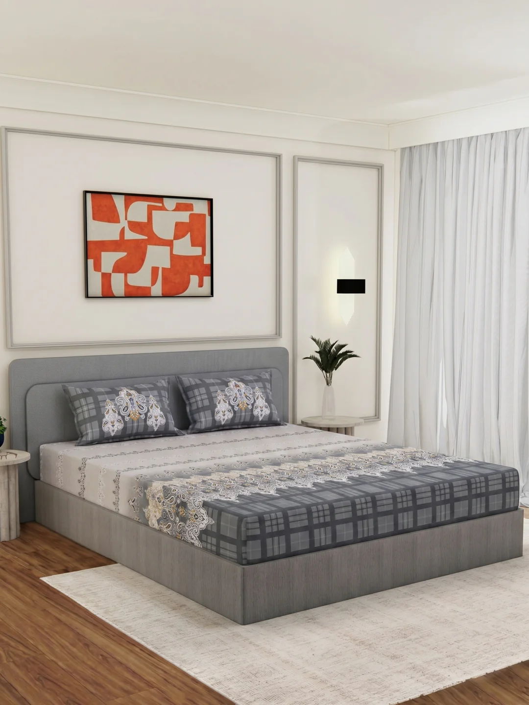 144 TC Pure Cotton King Size Bedsheet with 2 Pillow Covers Tradition Collection - Image 2