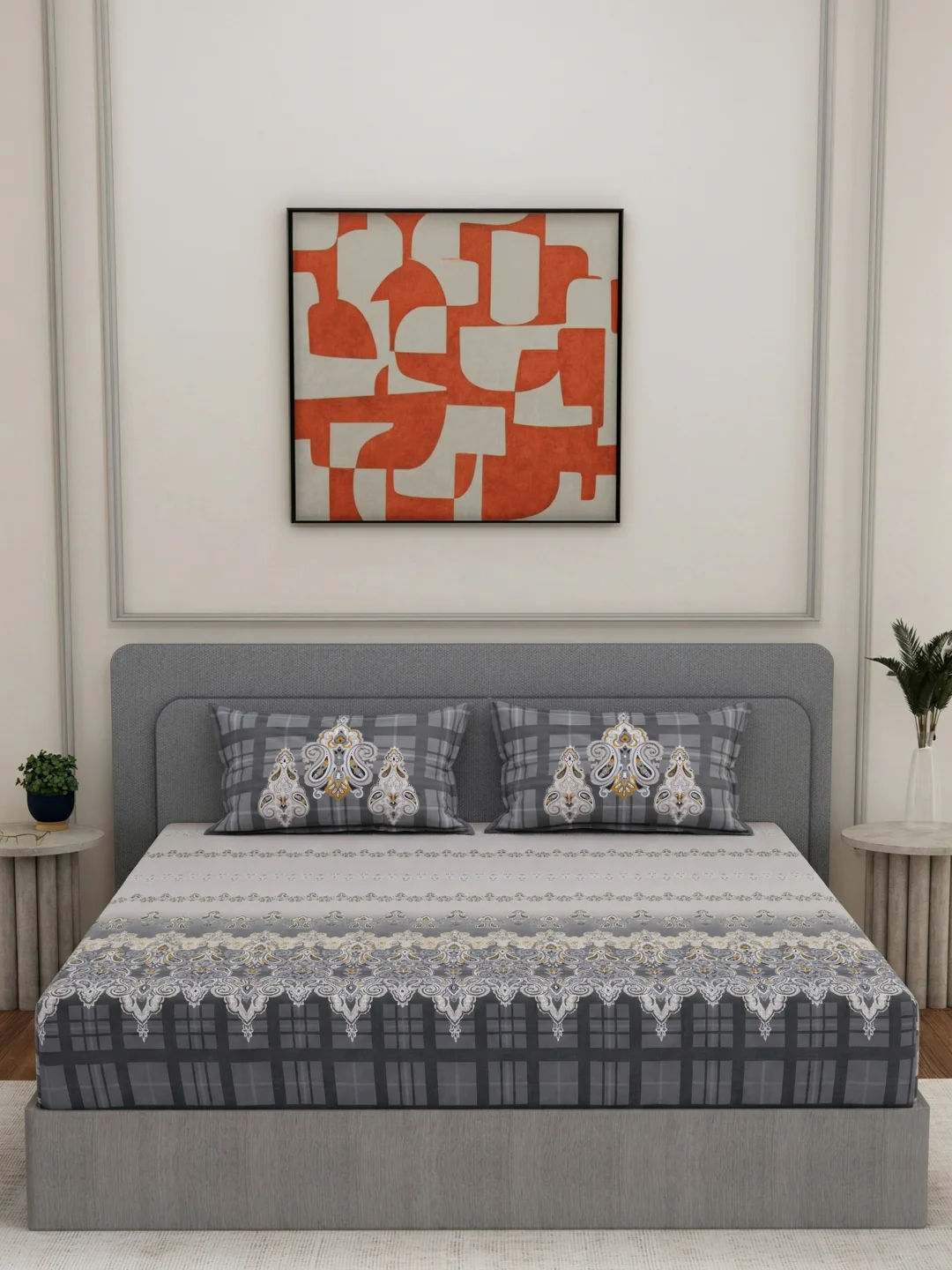 144 TC Pure Cotton King Size Bedsheet with 2 Pillow Covers Tradition Collection - Image 3