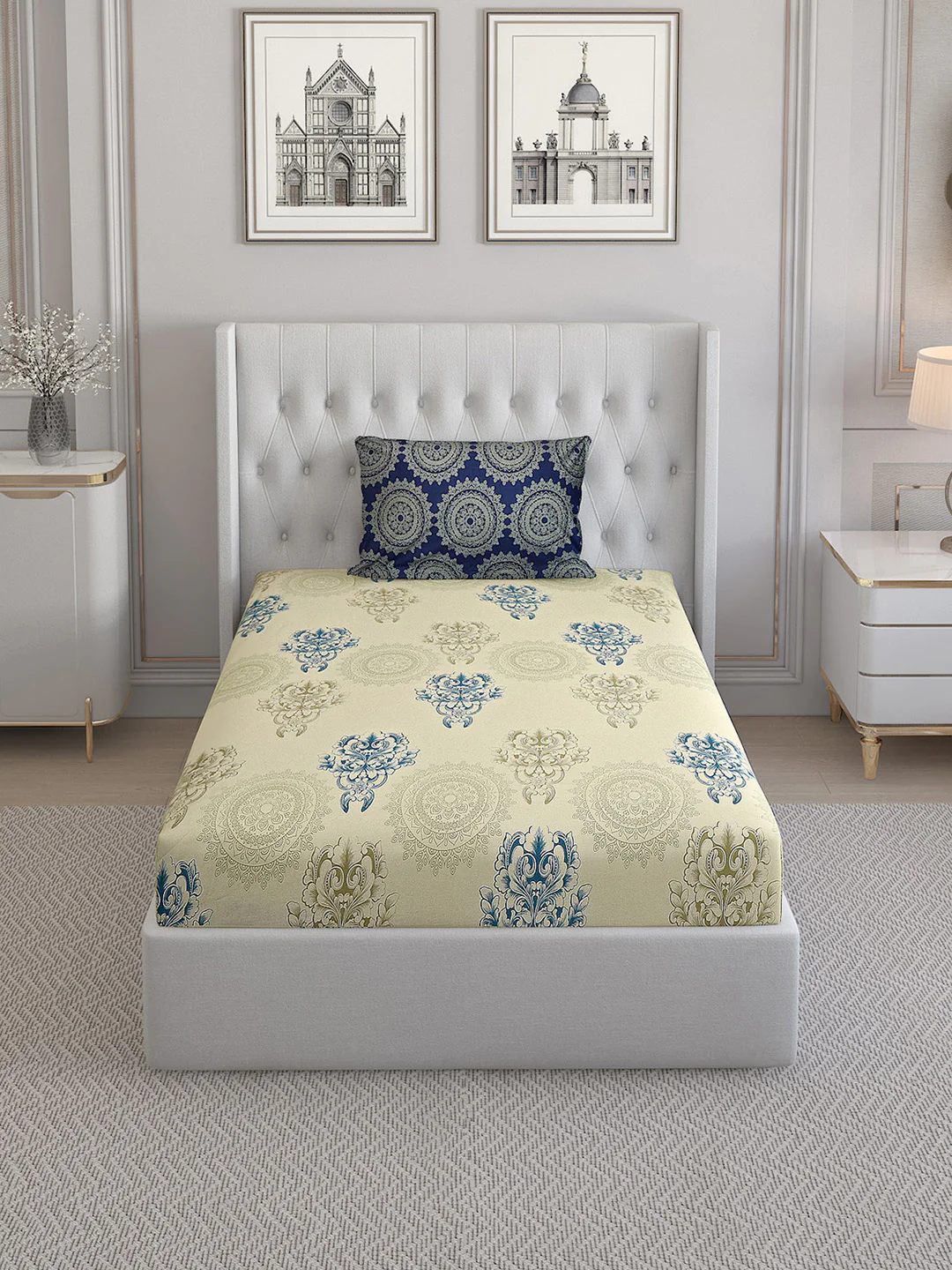 144TC Pure Cotton Single Bed 1 Bedsheet with 2 Pillow Covers (Insignia) - Image 2