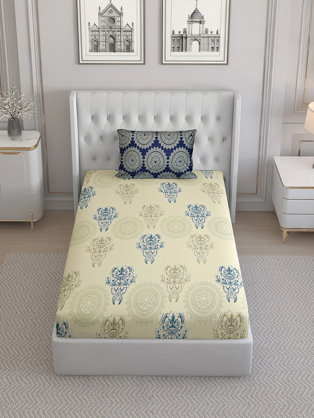 144TC Pure Cotton Single Bed 1 Bedsheet with 2 Pillow Covers (Insignia) - Image 3