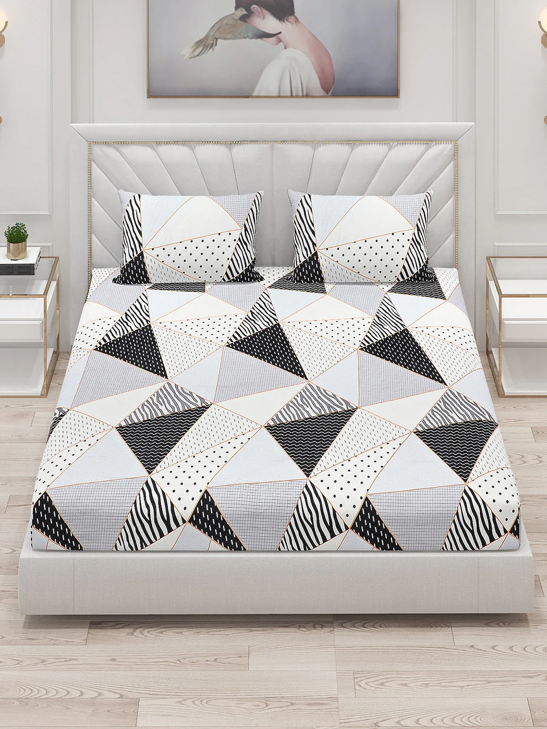 145 GSM Polyester Double Bed Bedsheet with 2 Pillow Covers - Image 2