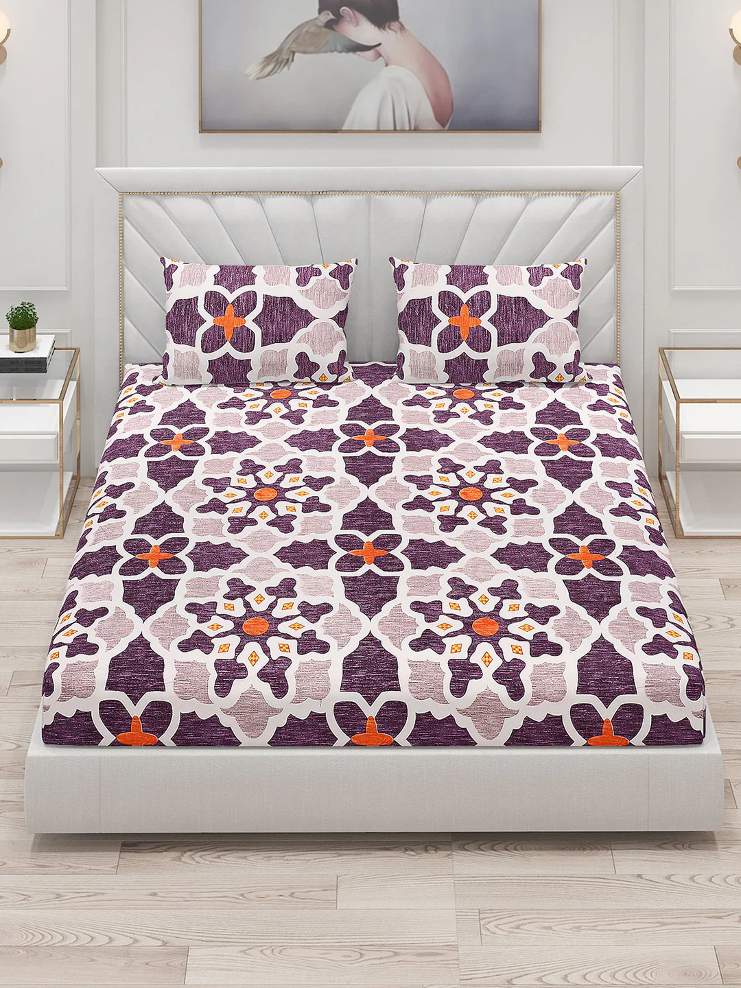 145 GSM Polyester Double Bed Bedsheet with 2 Pillow Covers - Image 2