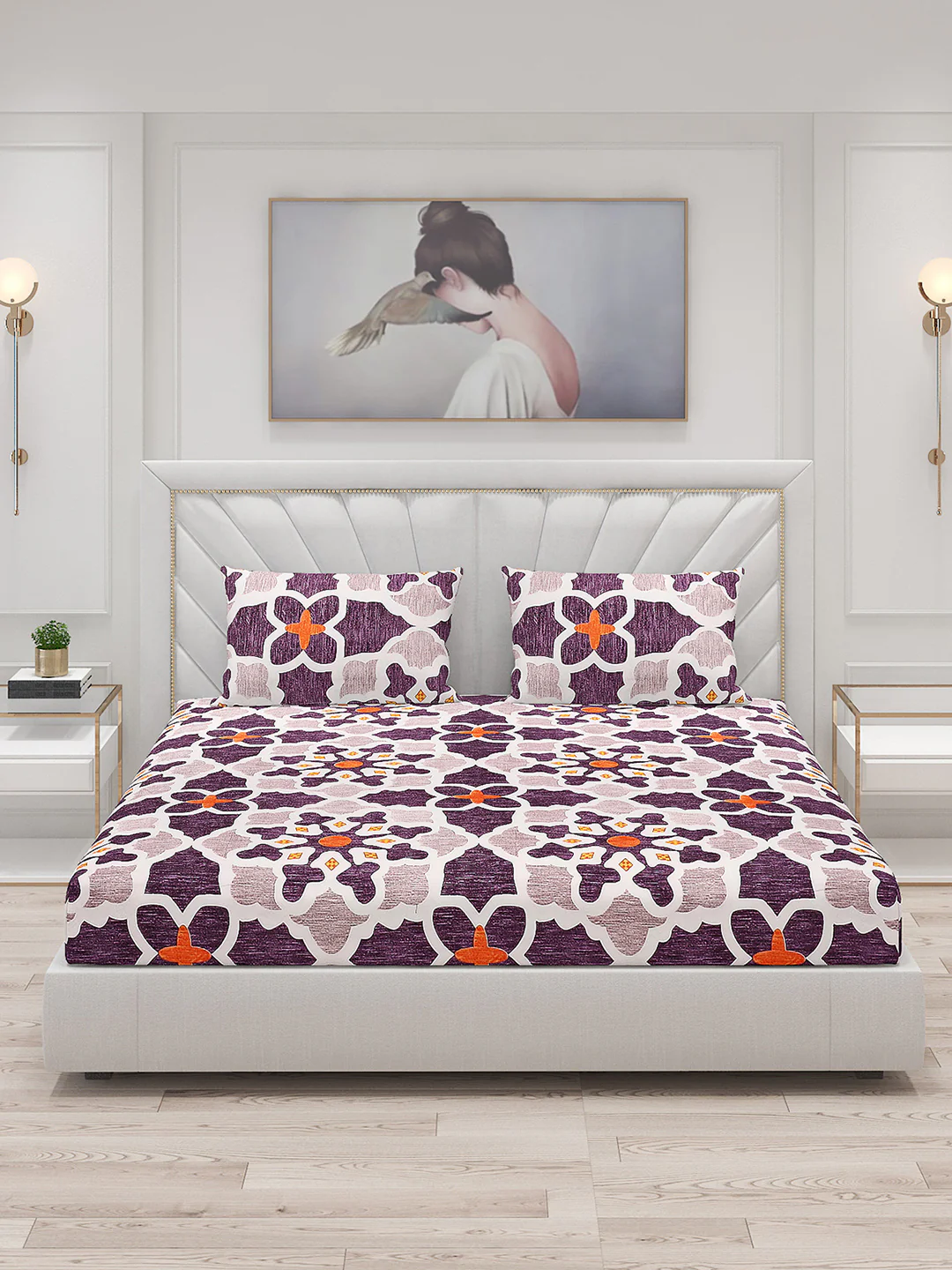 145 GSM Polyester Double Bed Bedsheet with 2 Pillow Covers - Image 3
