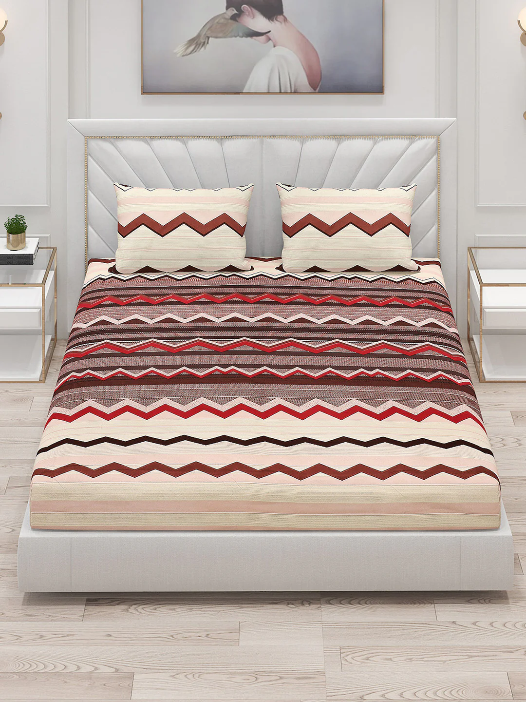 145 GSM Polyester Double Bed Bedsheet with 2 Pillow Covers - Image 2
