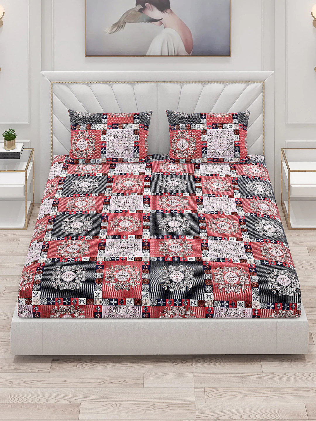 145 GSM Polyester Double Bed Bedsheet with 2 Pillow Covers - Image 2