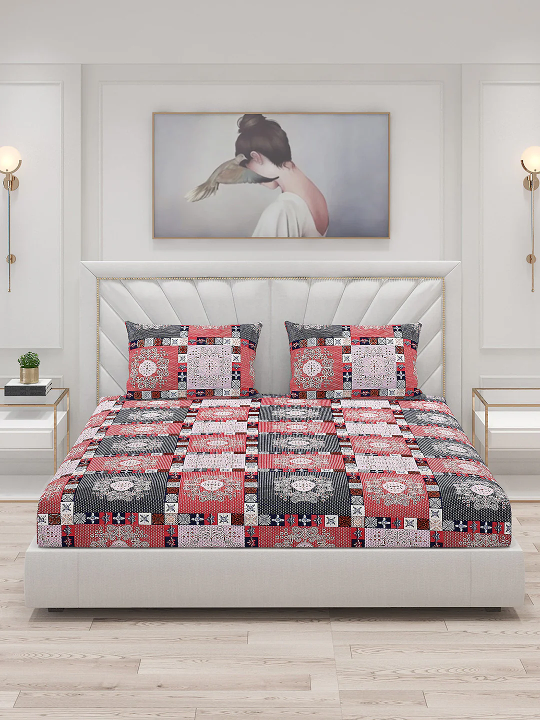 145 GSM Polyester Double Bed Bedsheet with 2 Pillow Covers - Image 3
