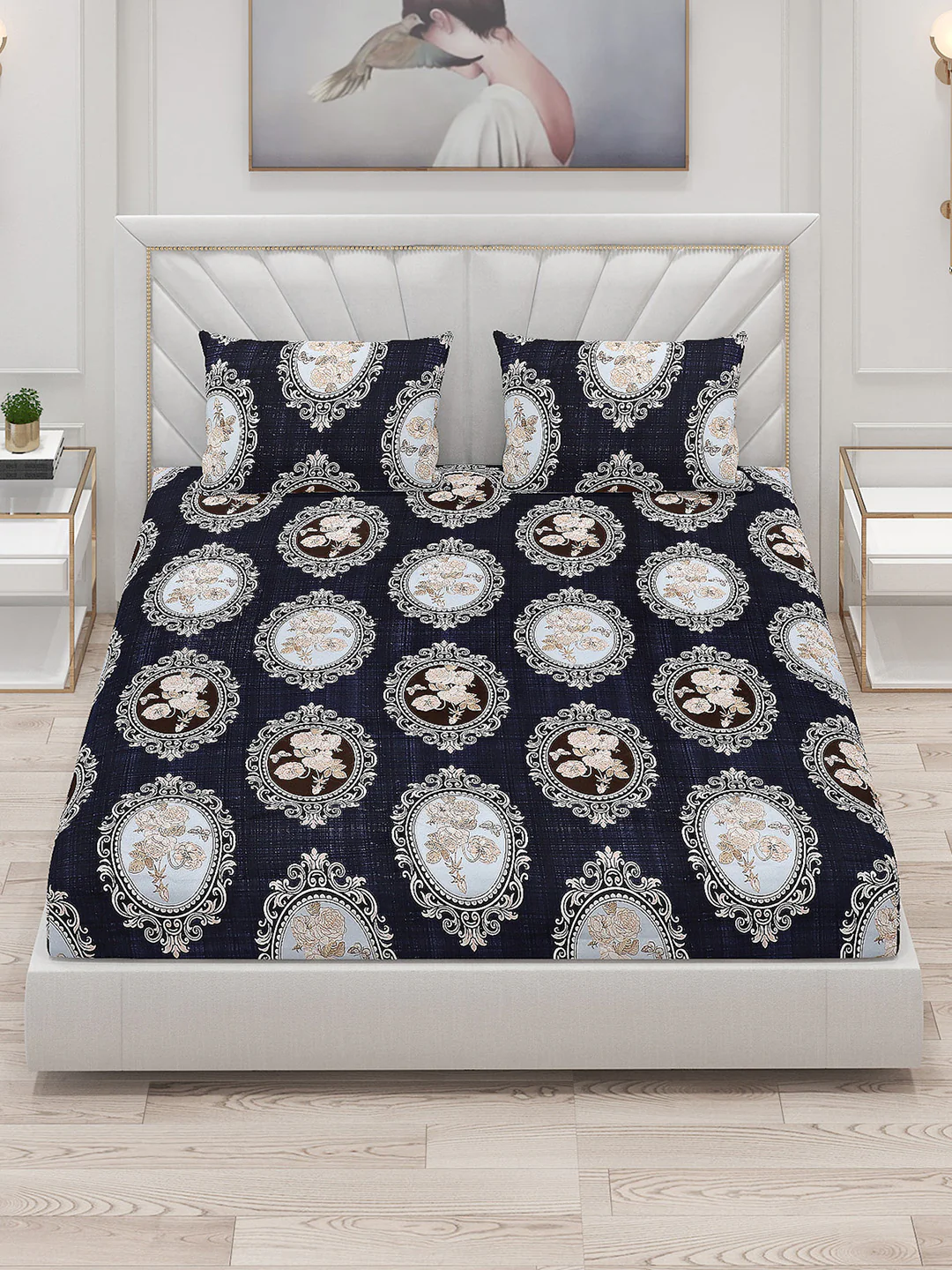 145 GSM Polyester Double Bed Bedsheet with 2 Pillow Covers - Image 2