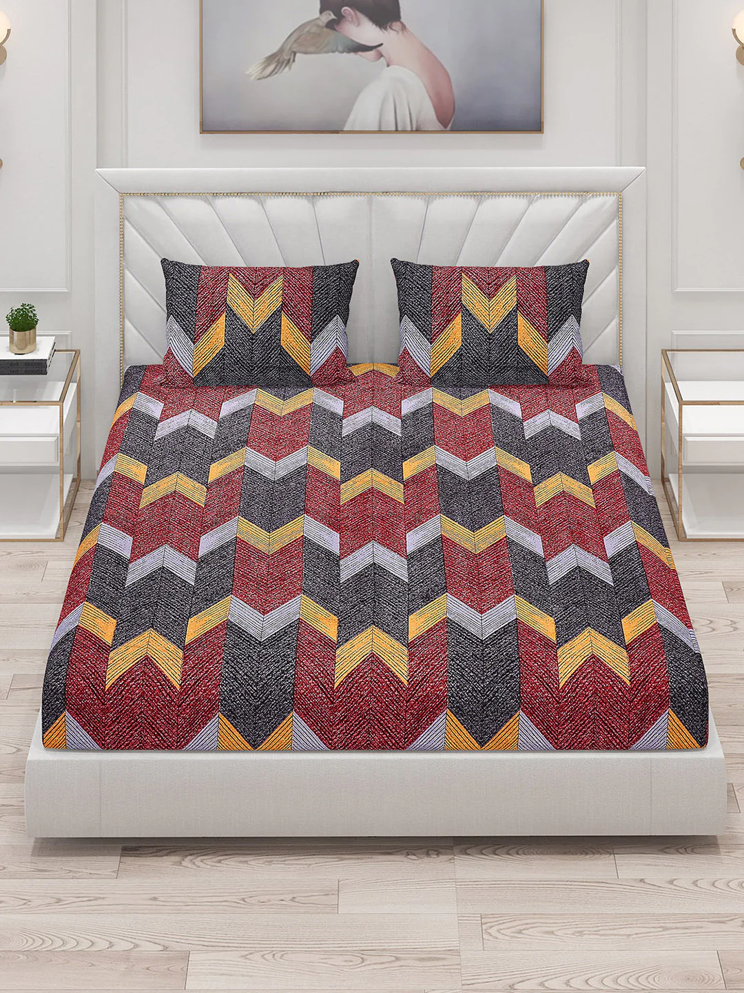145 GSM Polyester Double Bed Bedsheet with 2 Pillow Covers - Image 2