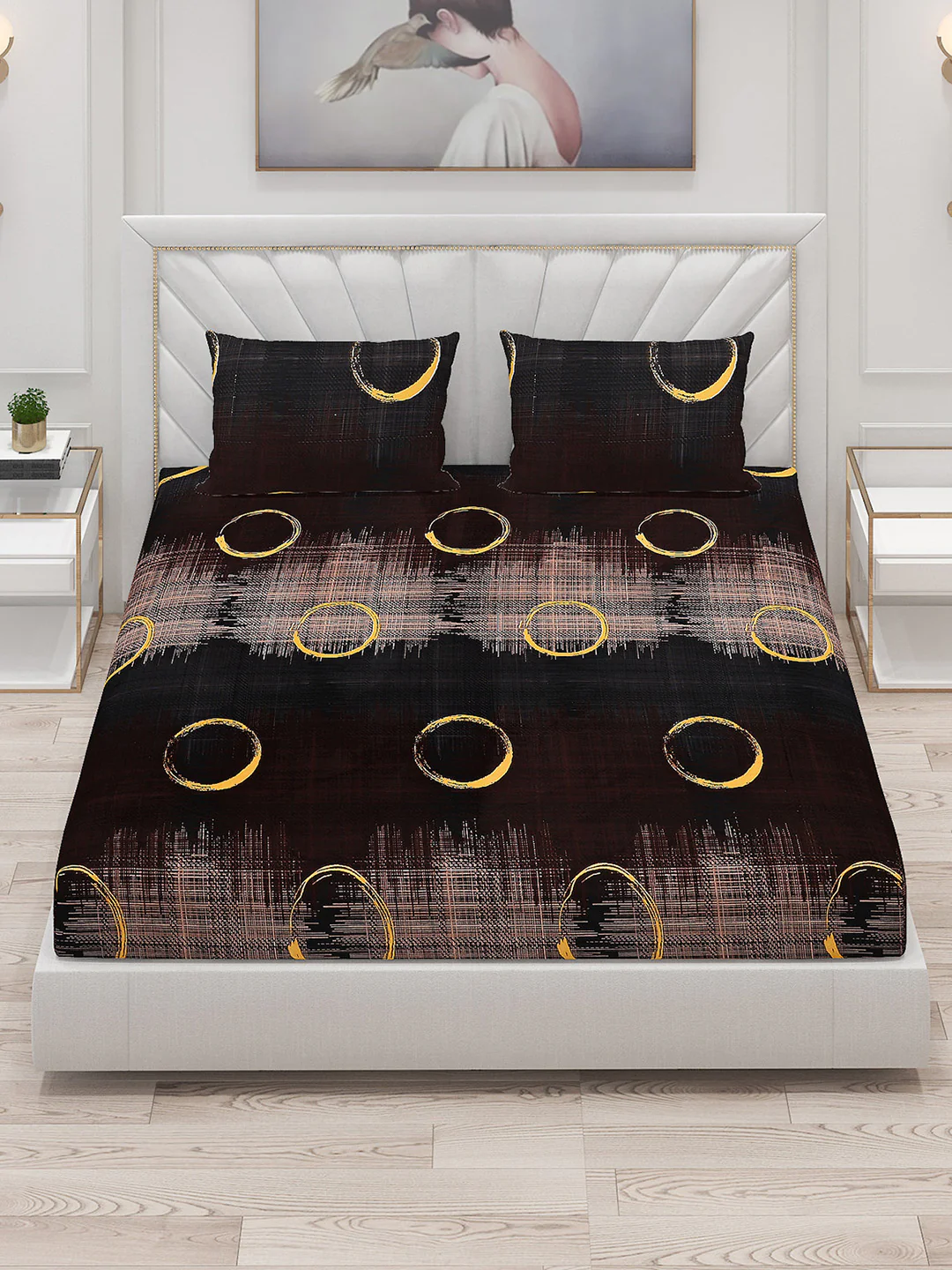145 GSM Polyester Double Bed Bedsheet with 2 Pillow Covers - Image 2