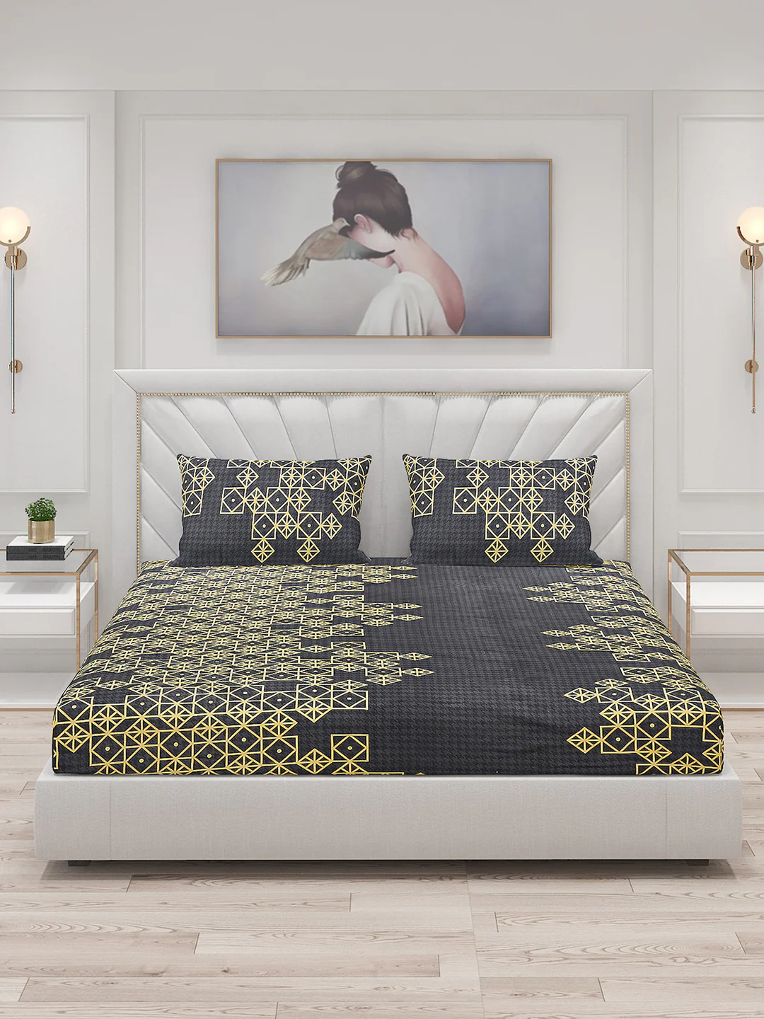 145 GSM Polyester Double Bed Bedsheet with 2 Pillow Covers - Image 3