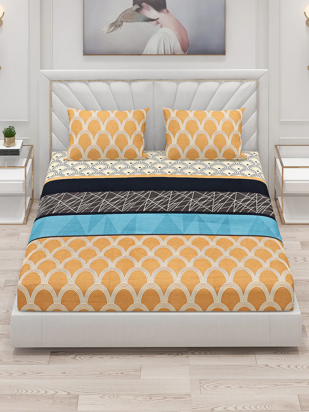145 GSM Polyester Double Bed Bedsheet with 2 Pillow Covers - Image 2