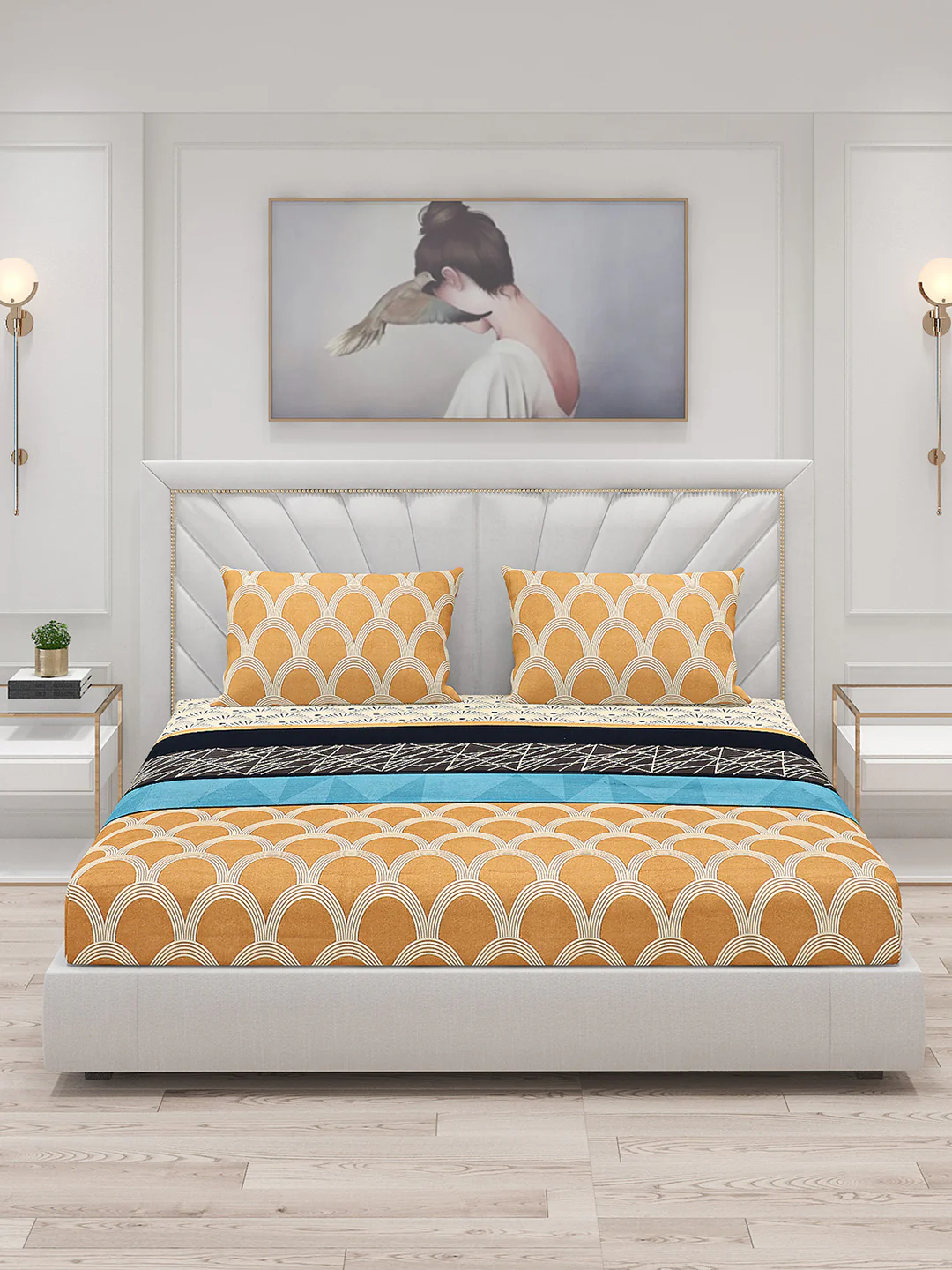 145 GSM Polyester Double Bed Bedsheet with 2 Pillow Covers - Image 3