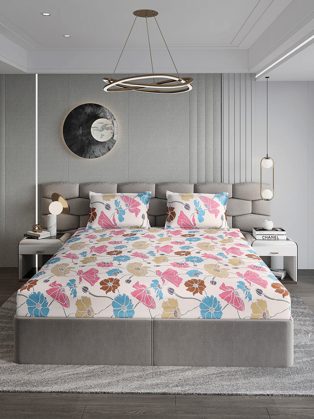 155 GSM Micro Double Bed 1 Bedsheet with 2 Pillow Cover (Clare) - Image 2