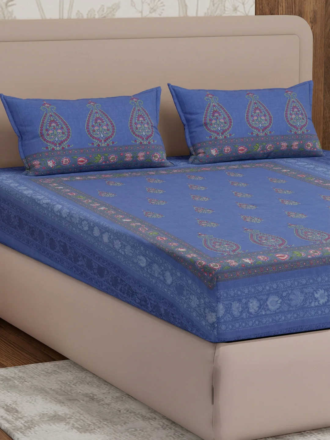 Premium 180 TC Pure Cotton King Size Bedsheet with 2 Pillow Covers Sanganeri Collection