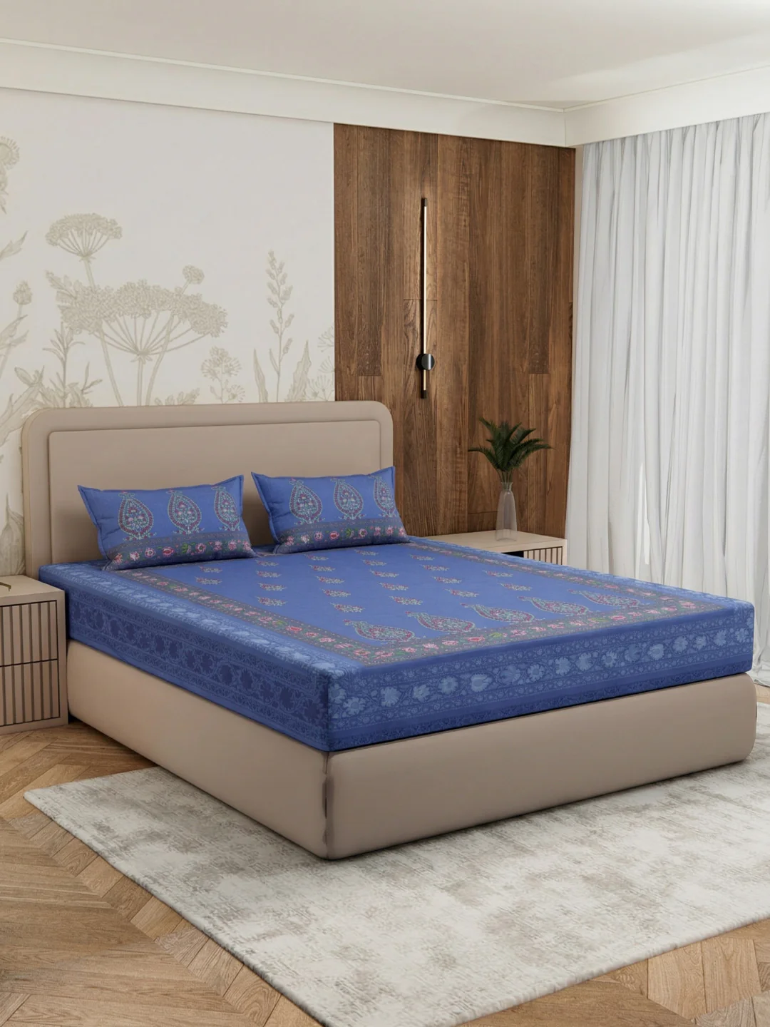 Premium 180 TC Pure Cotton King Size Bedsheet with 2 Pillow Covers Sanganeri Collection - Image 2