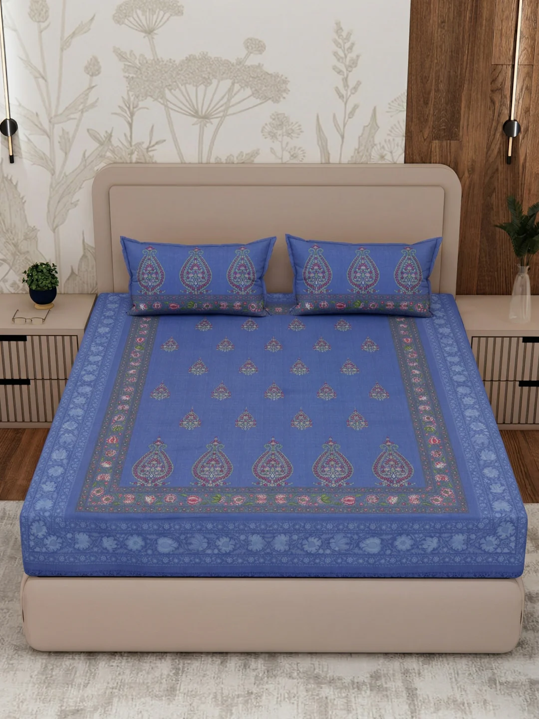 Premium 180 TC Pure Cotton King Size Bedsheet with 2 Pillow Covers Sanganeri Collection - Image 4