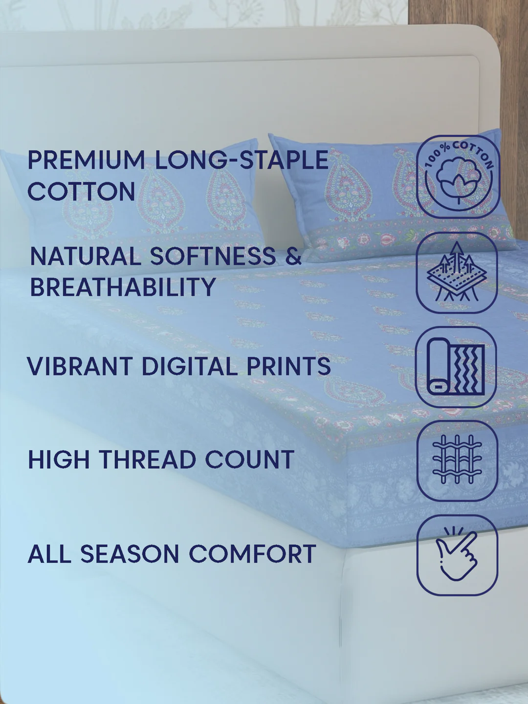 Premium 180 TC Pure Cotton King Size Bedsheet with 2 Pillow Covers Sanganeri Collection - Image 9