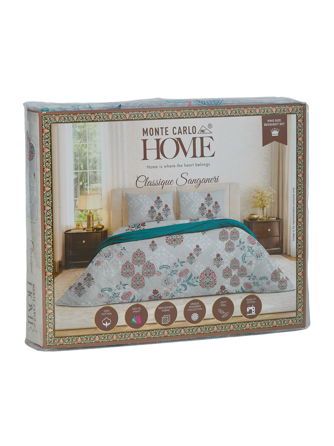 Premium 180 TC Pure Cotton King Size Bedsheet with 2 Pillow Covers Sanganeri Collection - Image 11