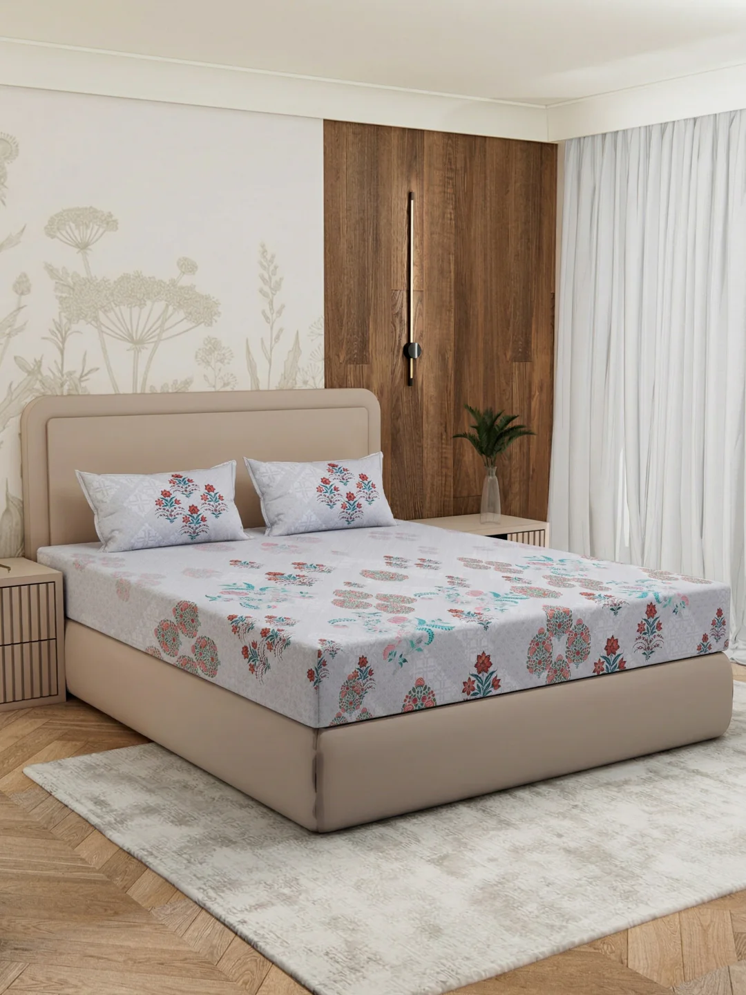 Premium 180 TC Pure Cotton King Size Bedsheet with 2 Pillow Covers Sanganeri Collection - Image 2