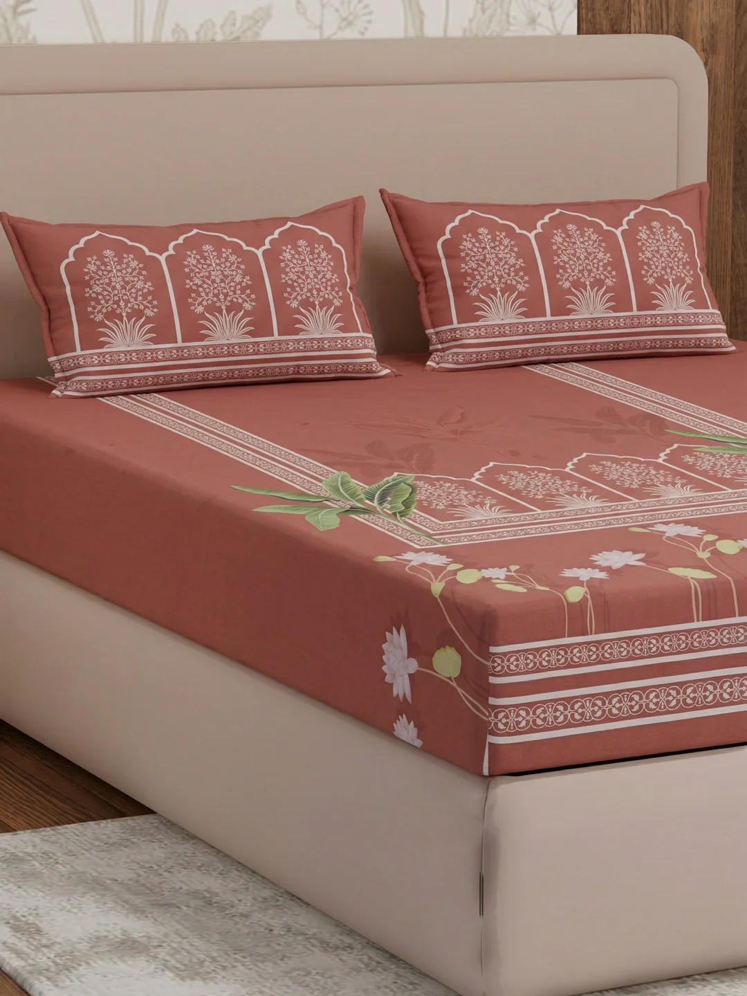 Premium 180 TC Pure Cotton King Size Bedsheet with 2 Pillow Covers Sanganeri Collection