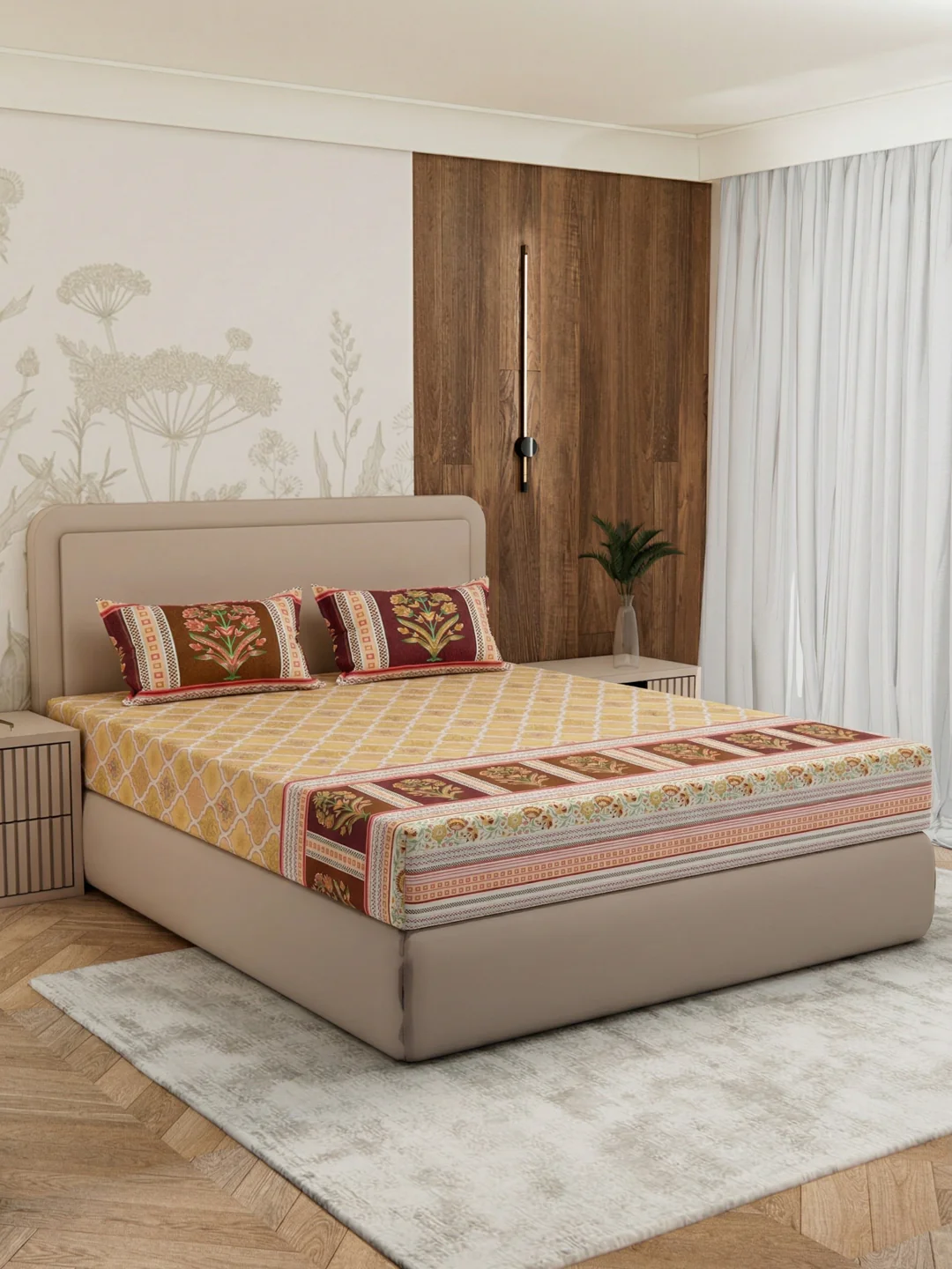 Premium 180 TC Pure Cotton King Size Bedsheet with 2 Pillow Covers Sanganeri Collection - Image 2